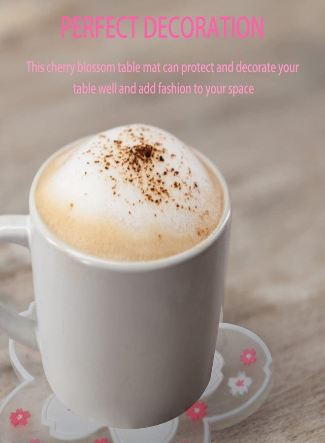 MOGALY Coasters for Drinks Set of 4 Silicon Cup Coasters Cute Pink Cup Mats Cherry Blossom Coaster, Table Cup Mat for Drinks, Coffee, Tea (4.5in) - Image 3